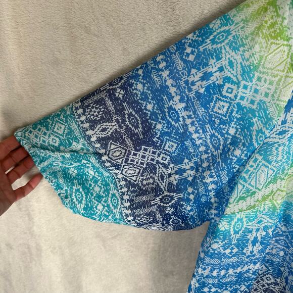 Catherines Top Womens 3XWP Blue Santa Fe Aztec Lightweight Bright Beach Peasant - Picture 4 of 10